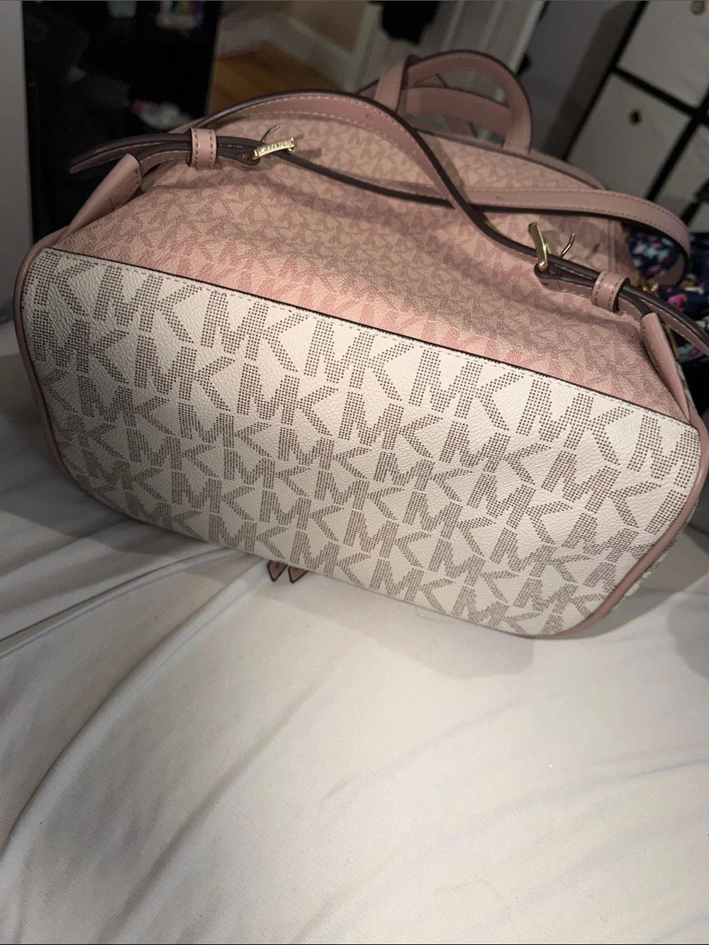 Michael Kors Pink and Cream Signature Dome Backpack